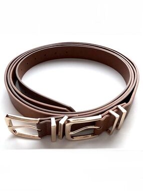 NWOT Set of 2 Faux Leather Brown Buckle Belts 1-Inch Light Dark Neutral Capsule